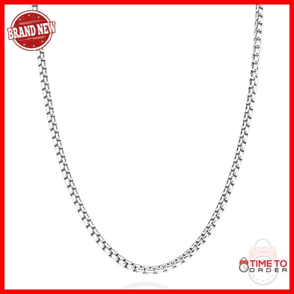 Sterling Silver 3.5mm Box Chain Necklace 22 Inch Lobster Clasp